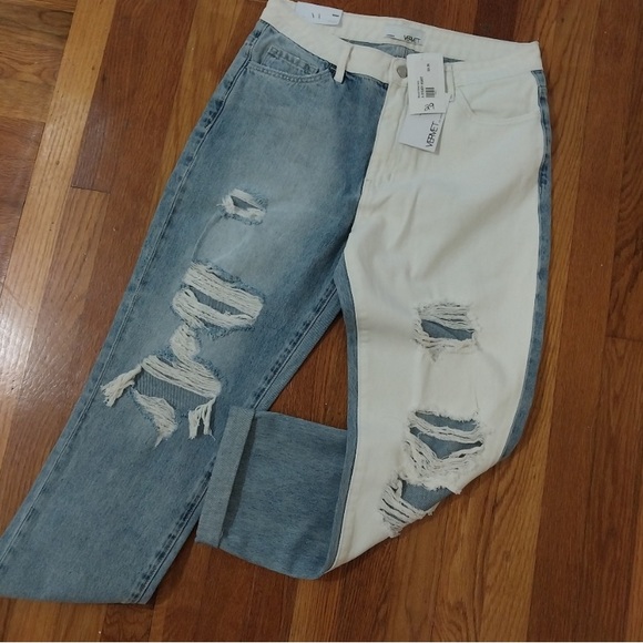 NWT VERVET DISTRESSED MOM JEANS-EMMA SPLIT TWO TONE DENIM / 29 - Picture 4 of 6
